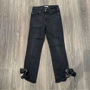 Good American Women’s High Rise Black Skinny Jeans Bow Details on Ankle sz 6/28